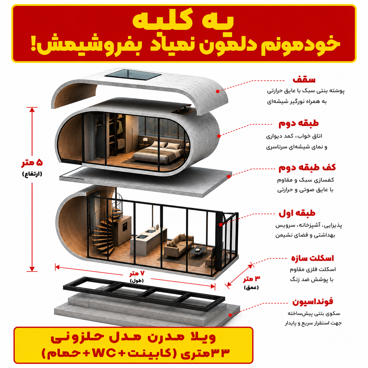 ویلای کپسولی مدرن ۳۳ متری؛ خانه پیش ساخته لوکس و هوشمند - تصویر 4