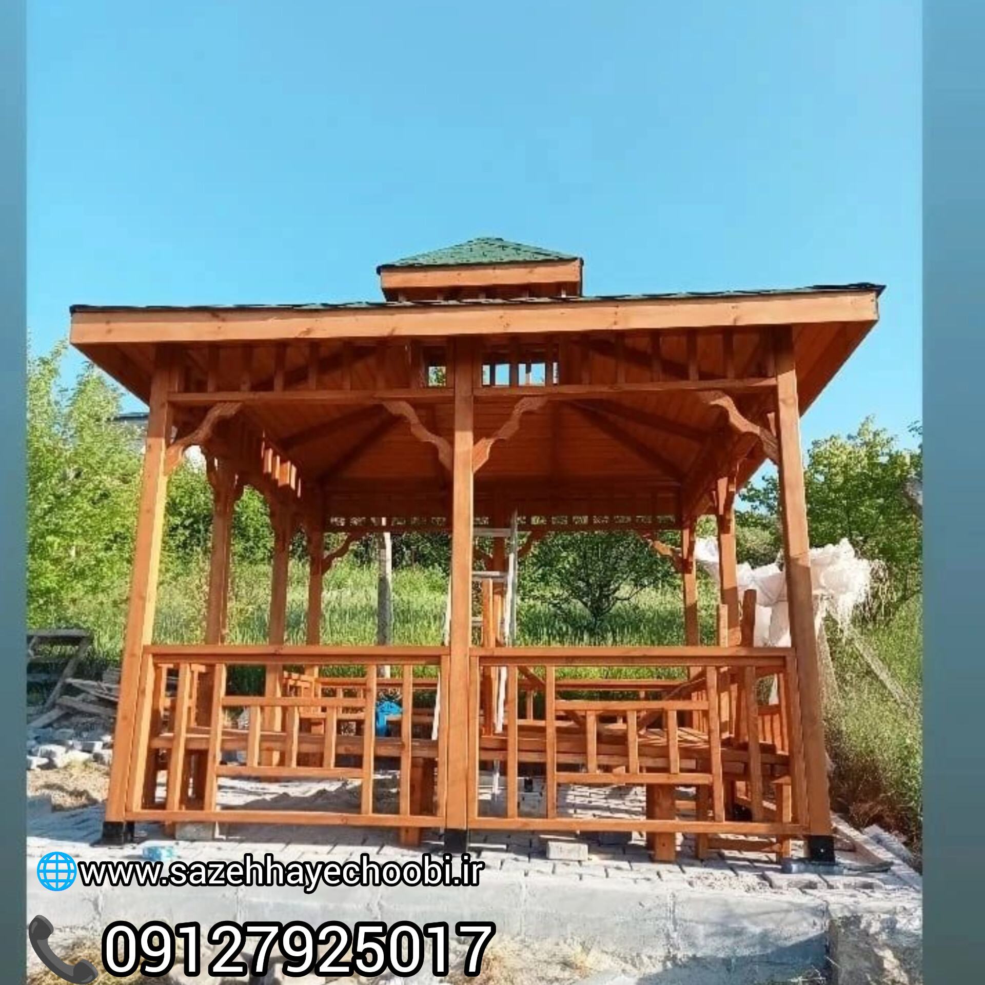 آلاچیق تمام چوب ۱۵ متری | طراحی و ساخت آلاچیق چوبی سفارشی - تصویر 4