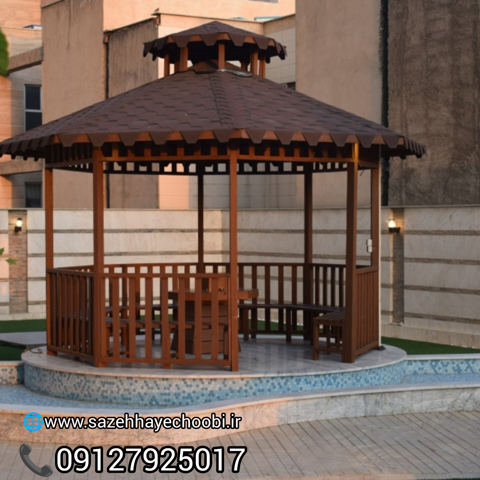 آلاچیق تمام چوب ۱۰ متری هشتضلعی | قیمت و ساخت آلاچیق چوبی - تصویر 4