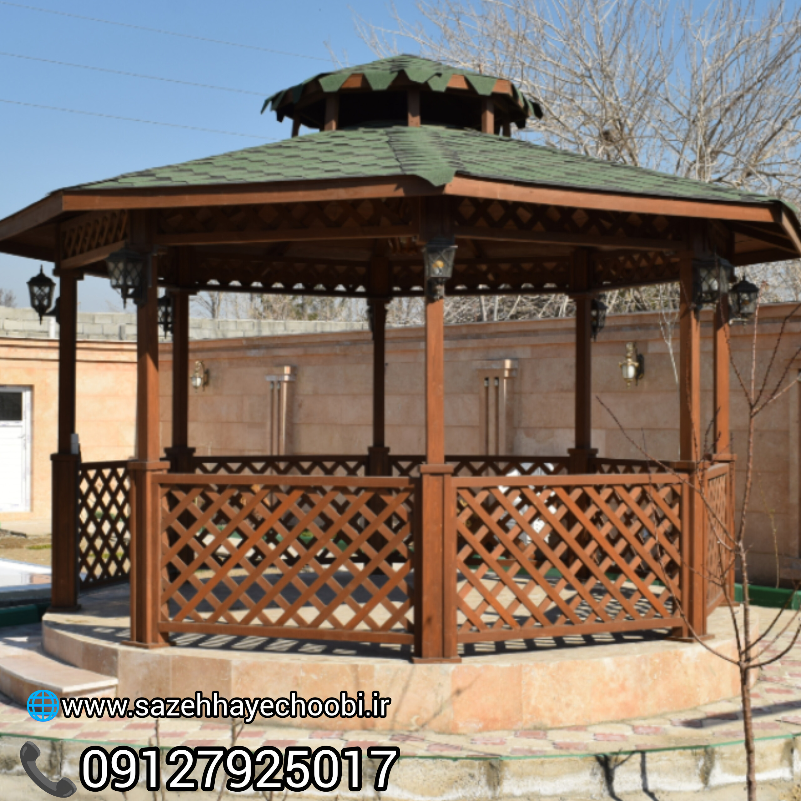 آلاچیق هشت ضلعی تمام چوب ۹ متری | قیمت و ساخت آلاچیق چوبی - تصویر 7