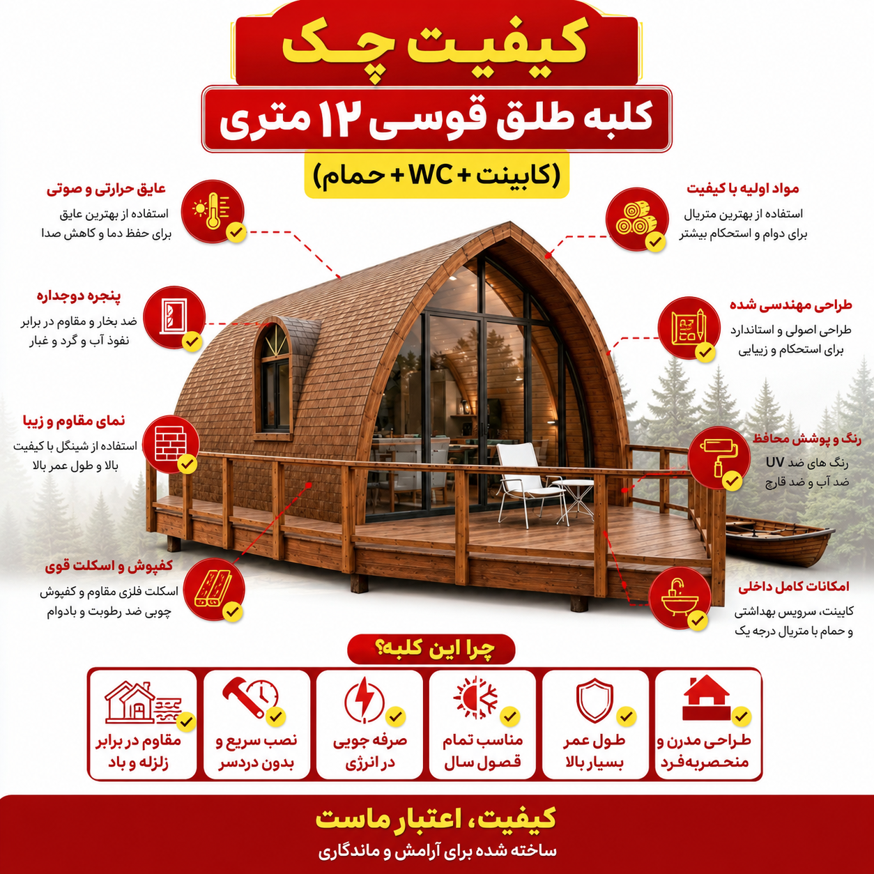 کلبه طاق قوسی ۱۲ متری؛ طراحی مدرن