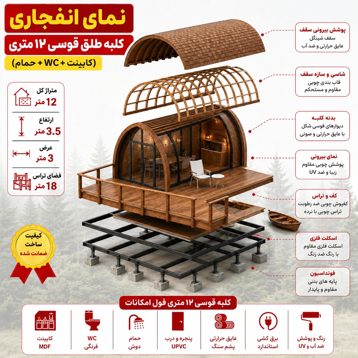 کلبه طاق قوسی ۱۲ متری؛ طراحی مدرن - تصویر 3